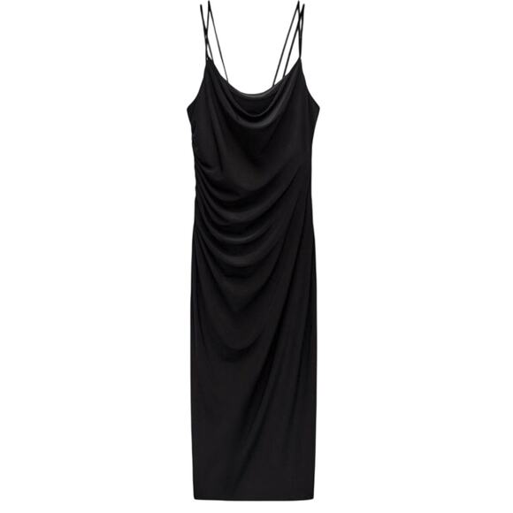 Zara LittleBlackDress Slip Slinky Cowl Draped Neck Open Back Midi L Minimalist - Picture 3 of 10